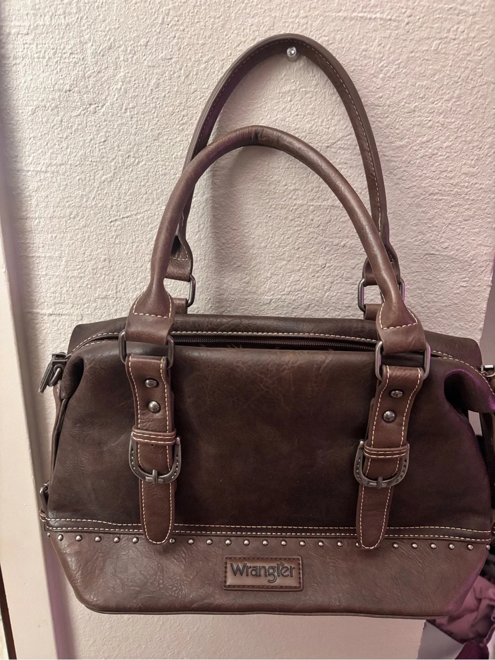 Wrangler Dark Brown Faux-Leather Purse with Stud Accents